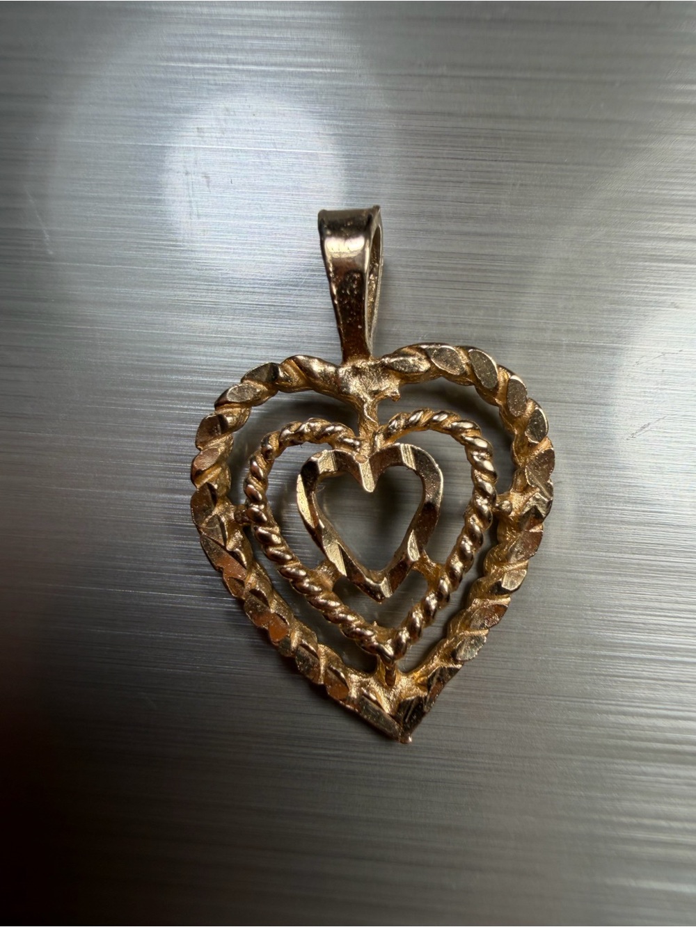 Gold Heart Pendant Necklace - Layered Heart Design